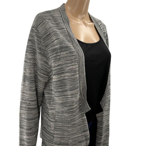 Eileen Fisher Gray Space Dye Notch Collar Open Front Cardigan Sweater - Picture 5 of 9